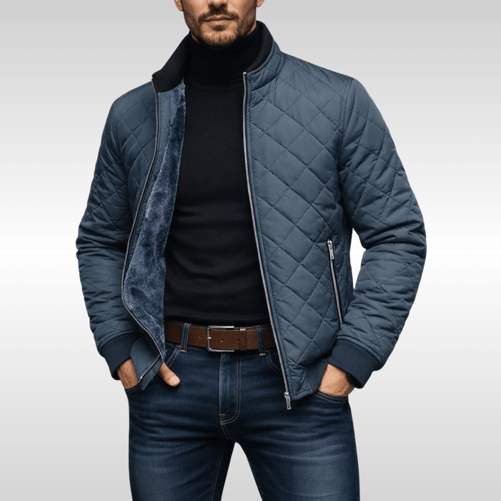 Men's Diamond-Quilted Fleece-Lined Jacket with Stand Collar