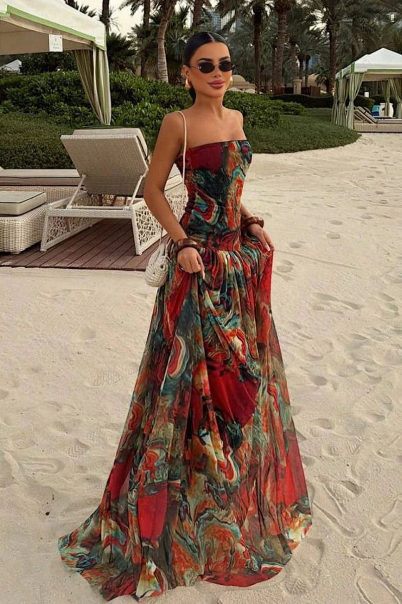 Strapless Pleated Maxi Dress for Homecoming Dresses and Fall Weddings