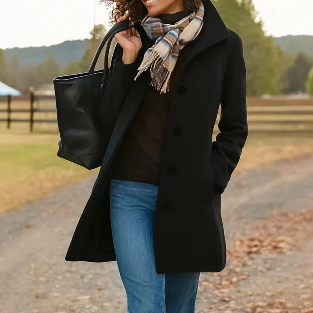 Heledd Notch-Lapel Longline Wool-Blend Winter Coat for Women