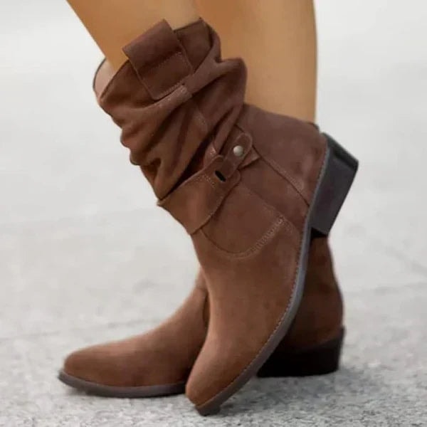 Berdine Slouchy Suede Mid-Calf Women's Boots with Buckle Strap Detail