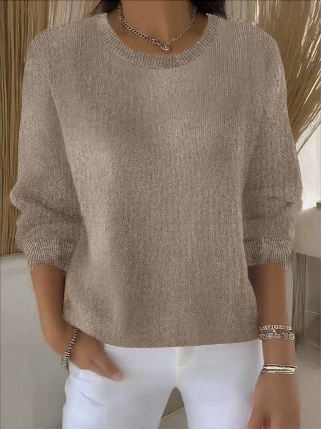 Lorie Ribbed-Cuff Women's Knitted Sweater with Crew Neck