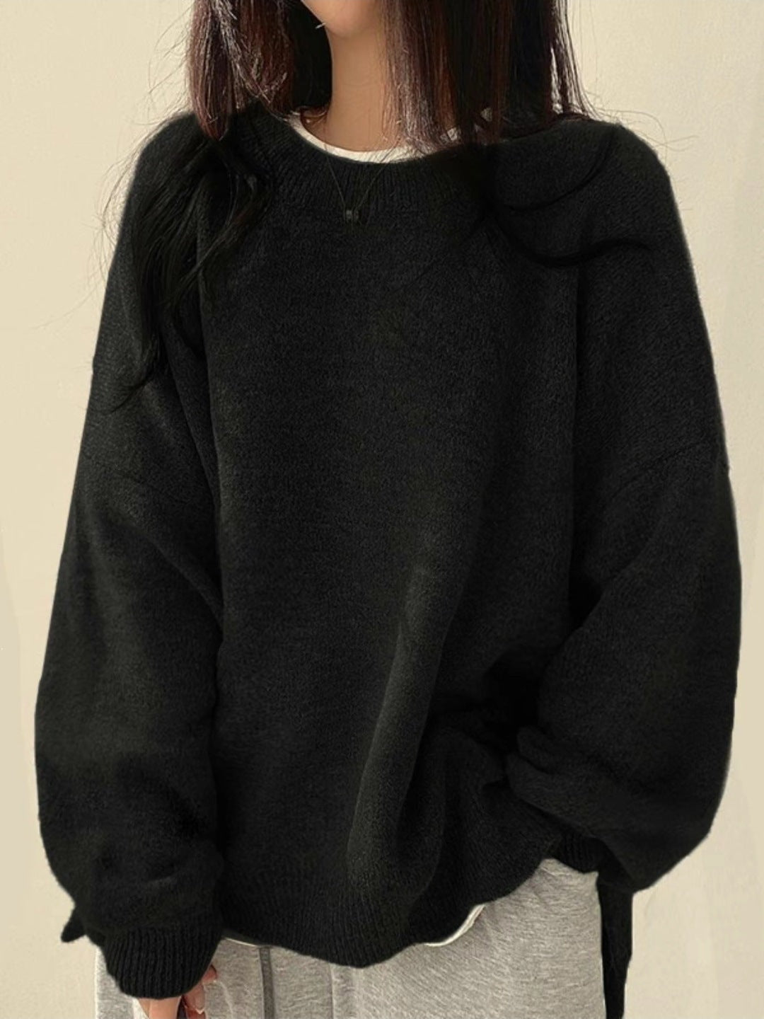 Oversized Sweater with Drop Shoulders and Side Slits for Women