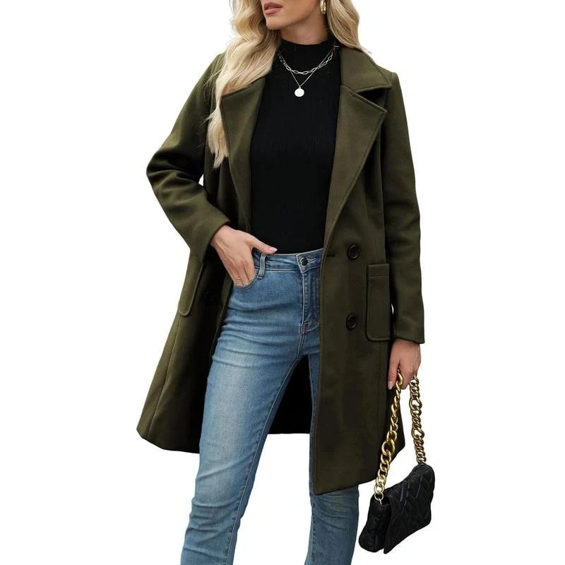 Unn Double-Breasted Notch-Lapel Longline Winter Coat for Women