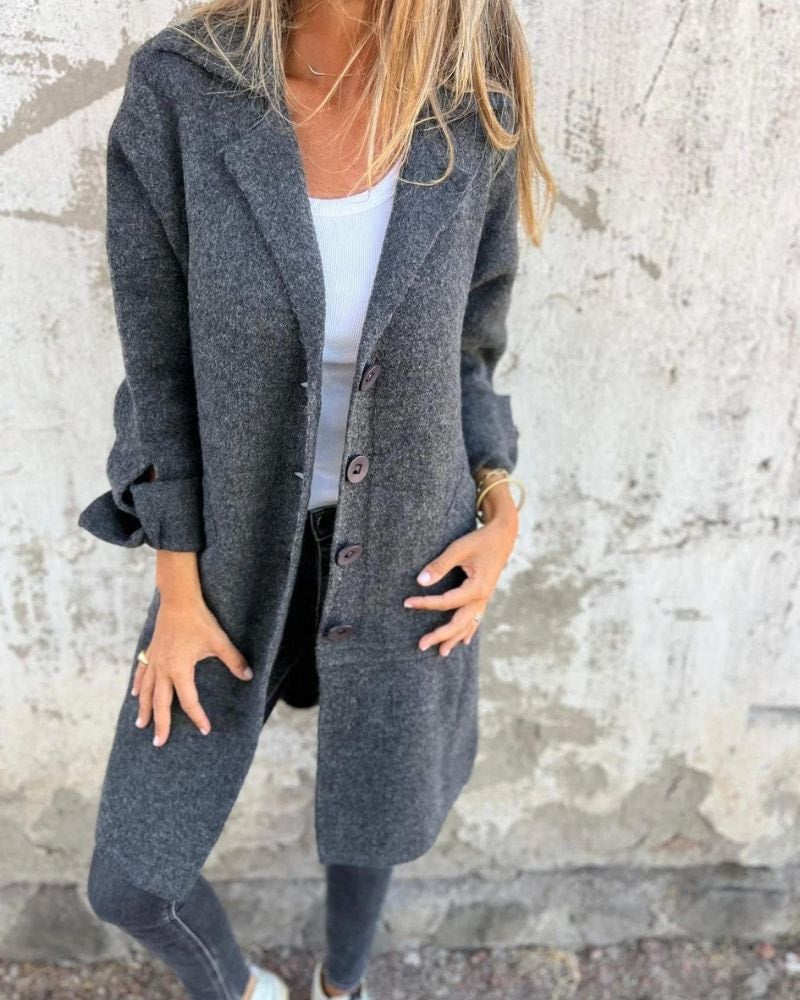 Cunégonde Oversized Notch-Lapel Longline Winter Coat for Women