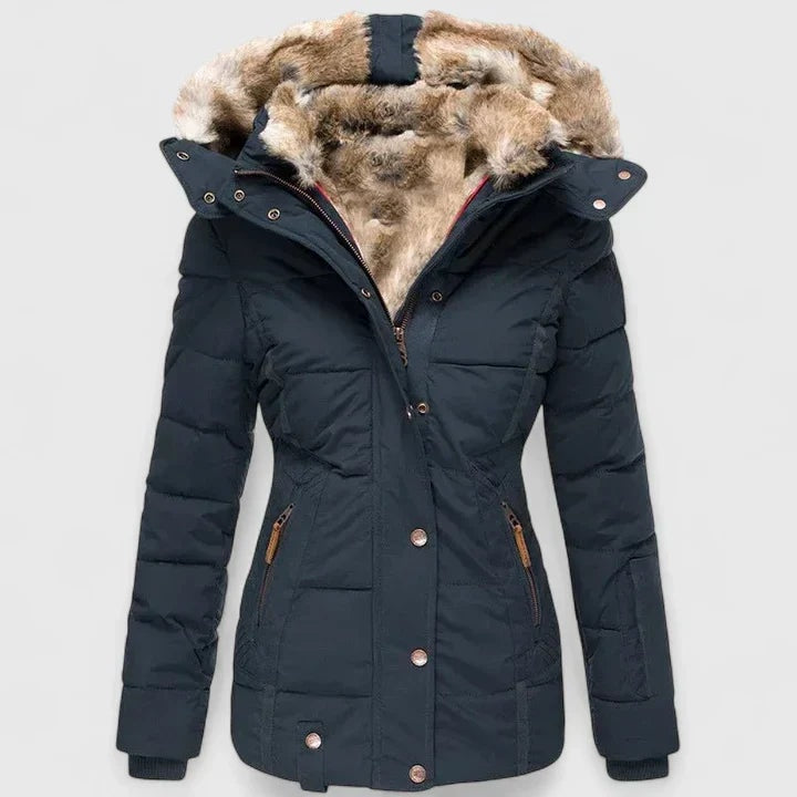 Veyzandra Women's Faux Fur Hooded Puffer Winter Coat with Adjustable Hood and Pockets
