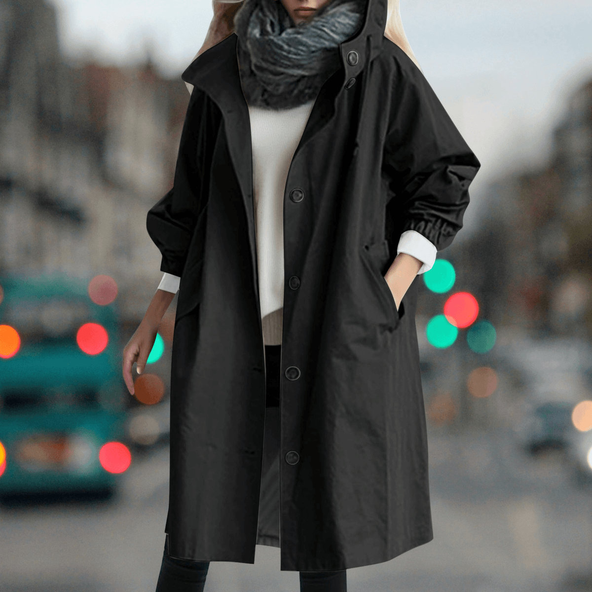 Karmele Hooded High-Neck Cotton Blend Trench Coat for Women