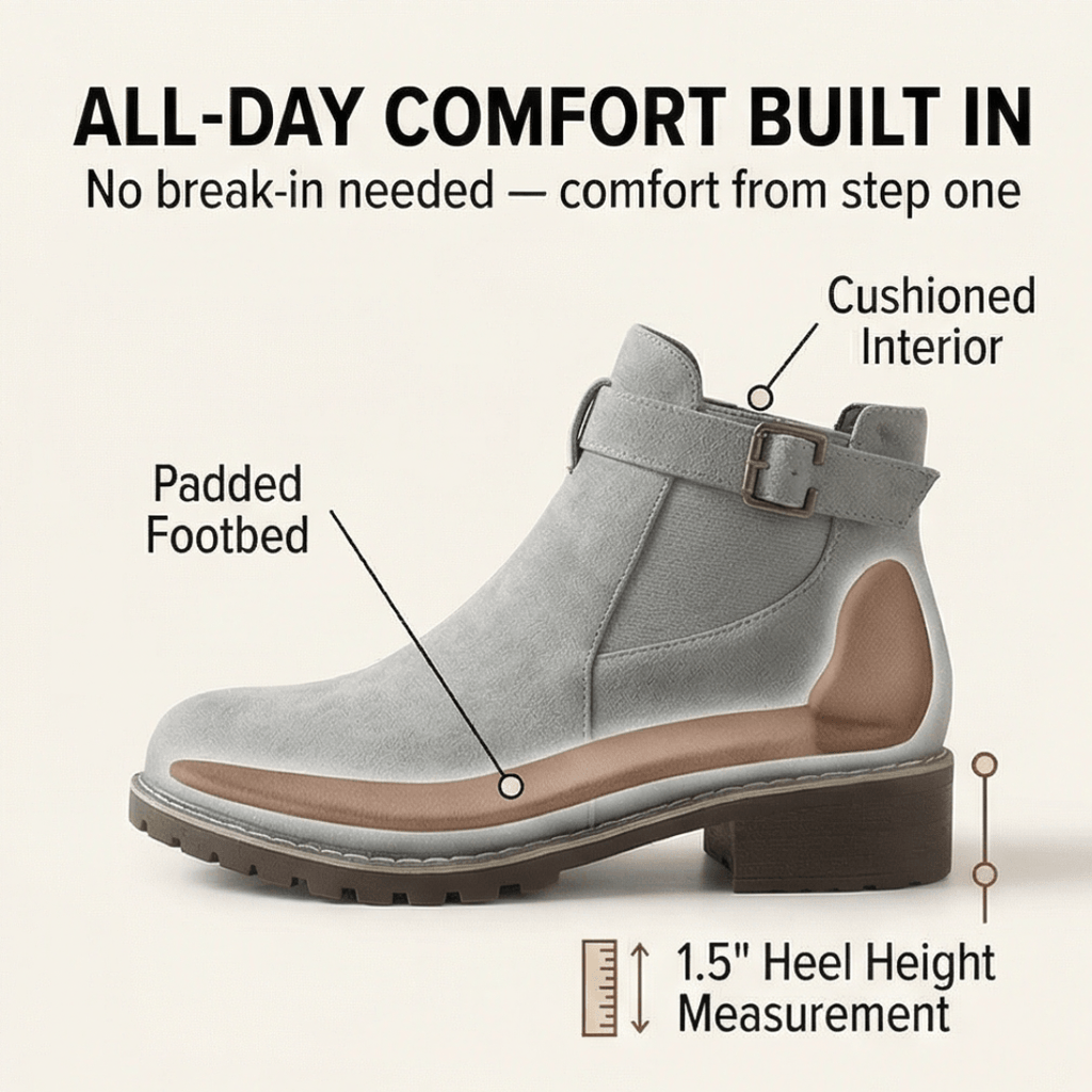 Stridella Suede-Look Women's Ankle Boots with Buckle Strap and Chunky Lug Sole