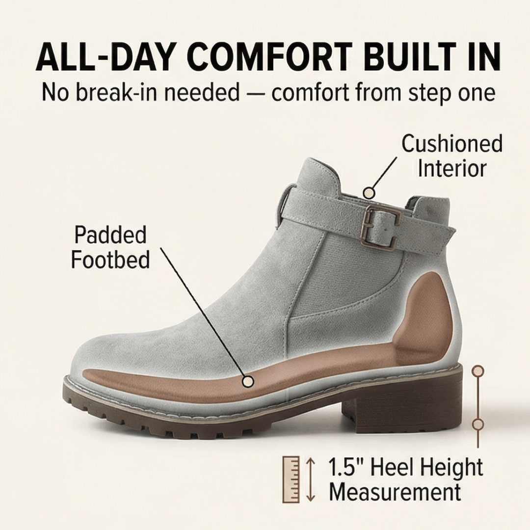 Stridella Suede-Look Women's Ankle Boots with Buckle Strap and Chunky Lug Sole