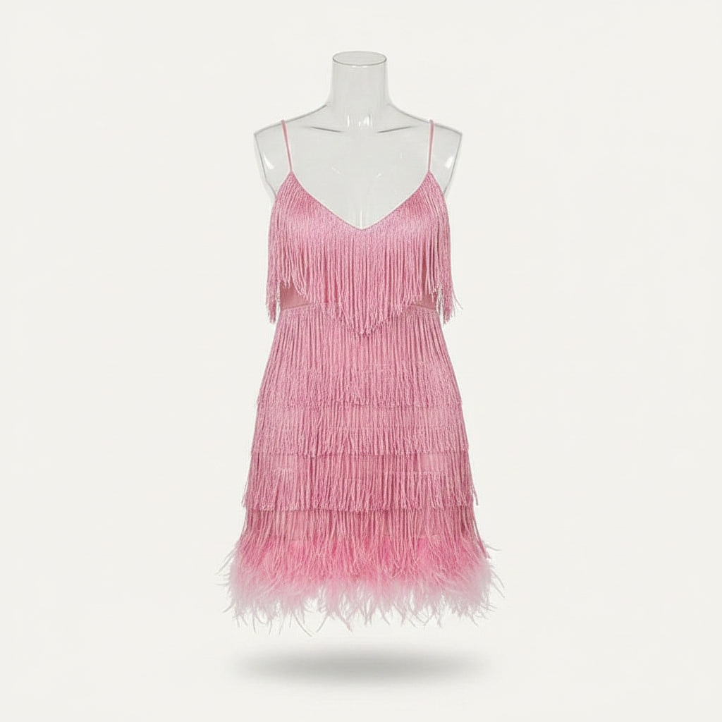 Sequin Fringe Feather Hem Fall Dresses for Women Wedding Guest Cocktail Events