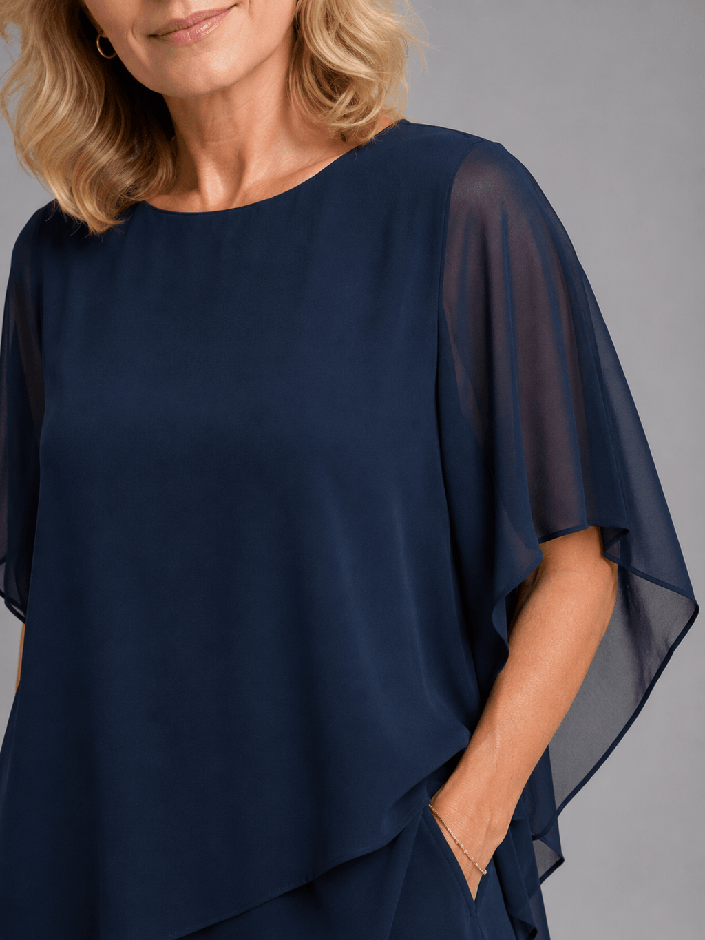 Women's Chiffon Co-ord Set with Layered Top and Wide-Leg Pants