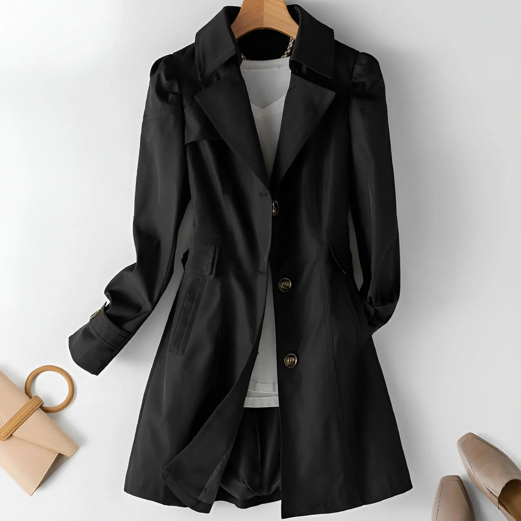 Delyth Notch-Lapel Women's Belted Trench Coat with Clean Tailored Line