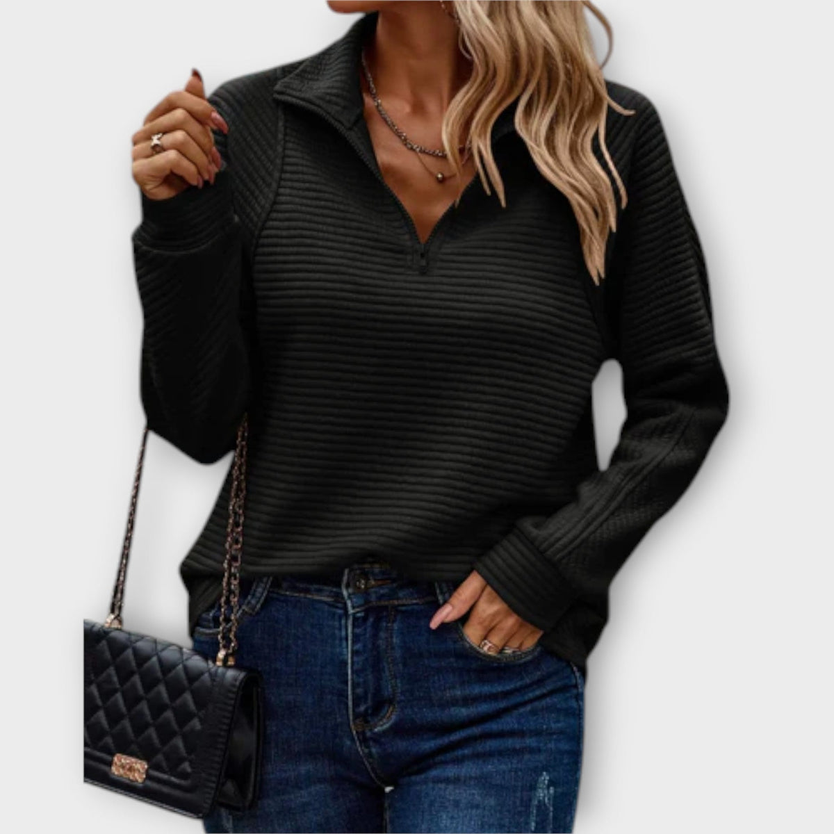 Women's Ribbed Quarter-Zip Pullover Sweater with Mock Neck