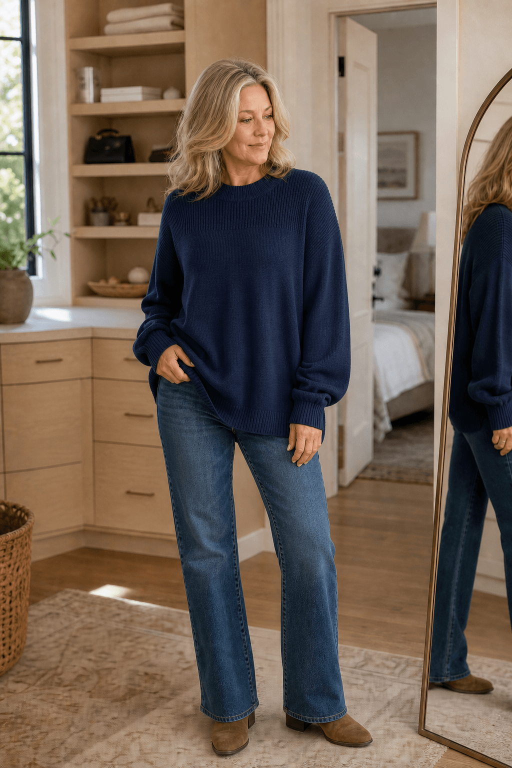 Women's Ribbed Dropped-Shoulder Oversized Knit Sweater