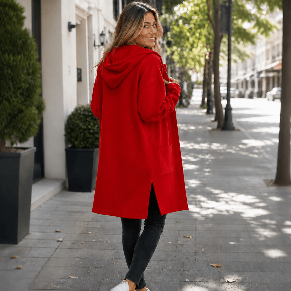 Women's Longline Open-Front Hooded Knit Jacket