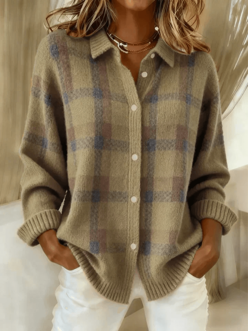 Esmeralda Women's Plaid Cotton Blend Long Sleeve Button-Up Blouse