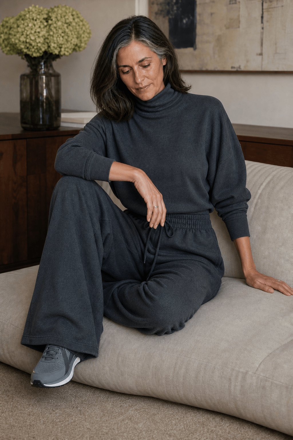Women's Turtleneck Top and Wide-Leg Pants Two Piece Set