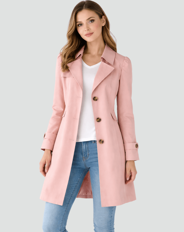 Womens Tailored Trench Coat Classic Lapel Mid-Length Jacket