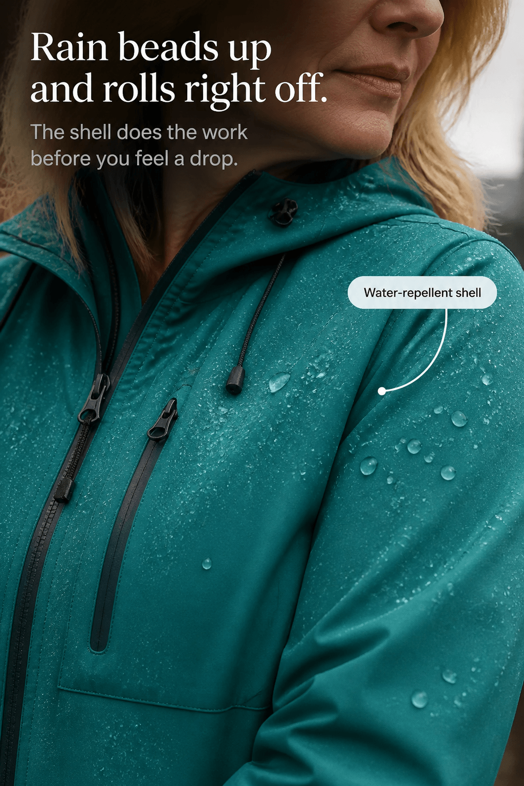 Hooded Waterproof Windproof Polyester Rain Jacket for Women