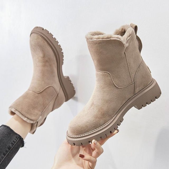 Fur-Lined Suede Winter Ankle Boots with Zipper Detail for Women
