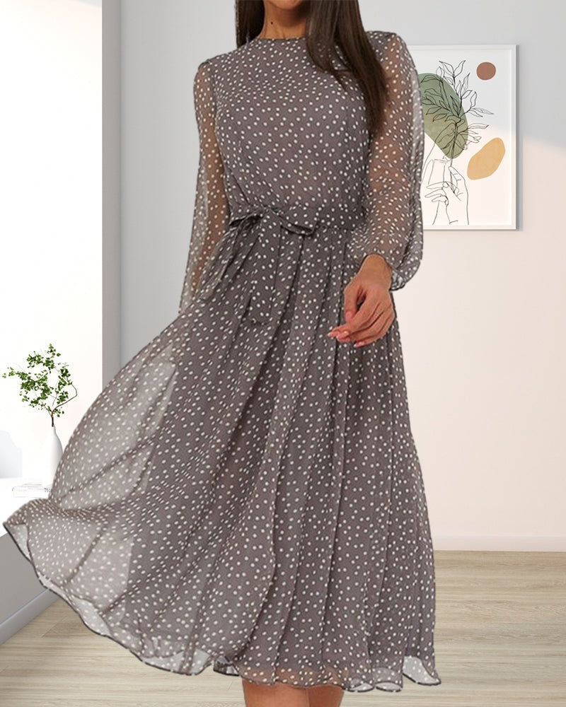 Isabelle Polka Dot A Line Midi Dress Fall Dresses for Women