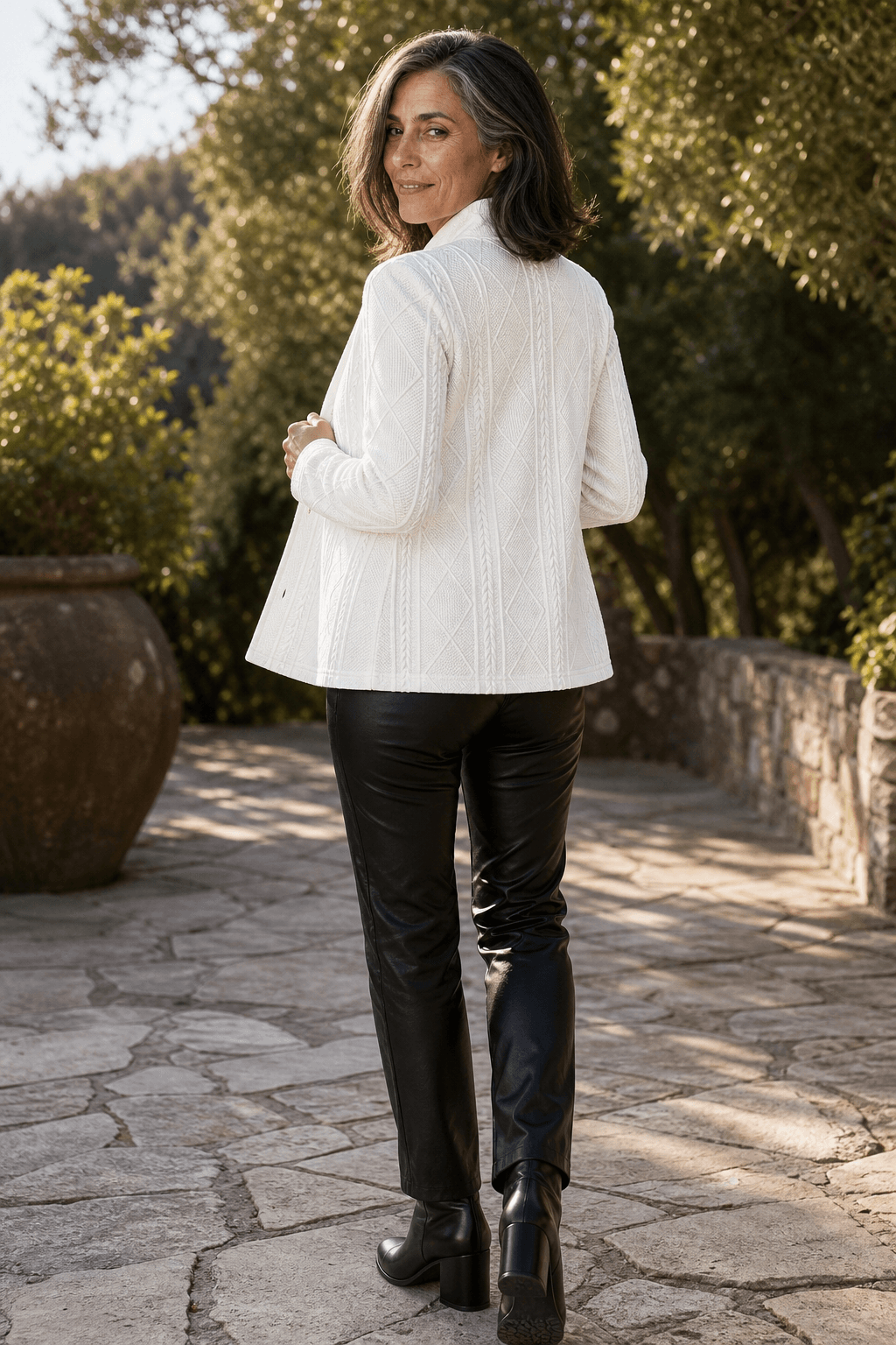 Textured Knit Open-Front Tailored Blazer with Stand Collar for Women