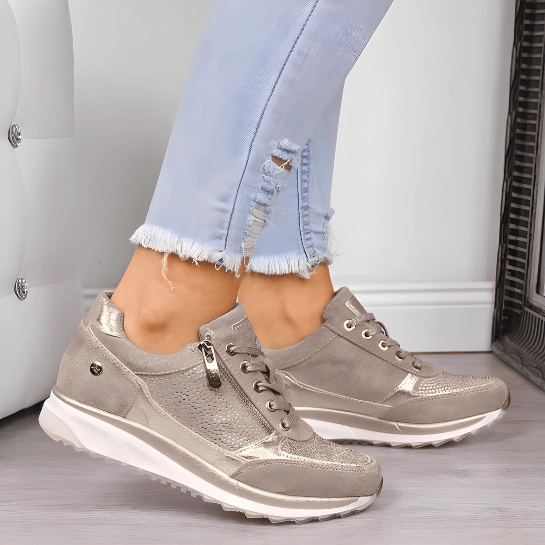 Women's Cushioned Sneakers with Lace-Up Side Zipper for Orthopedic Support
