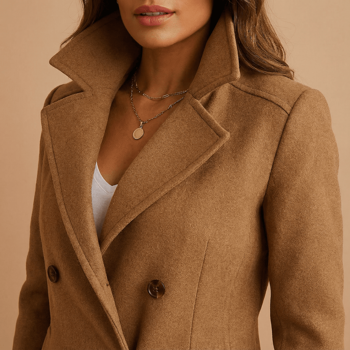 Lerrie Women's Double-Breasted Wool Blend Winter Coat with Notch Lapels