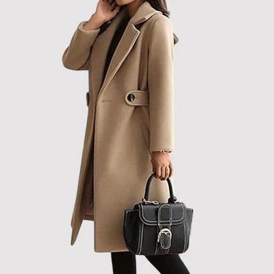 Rosa Belted Double-Breasted Women's Winter Coat with Notched Collar