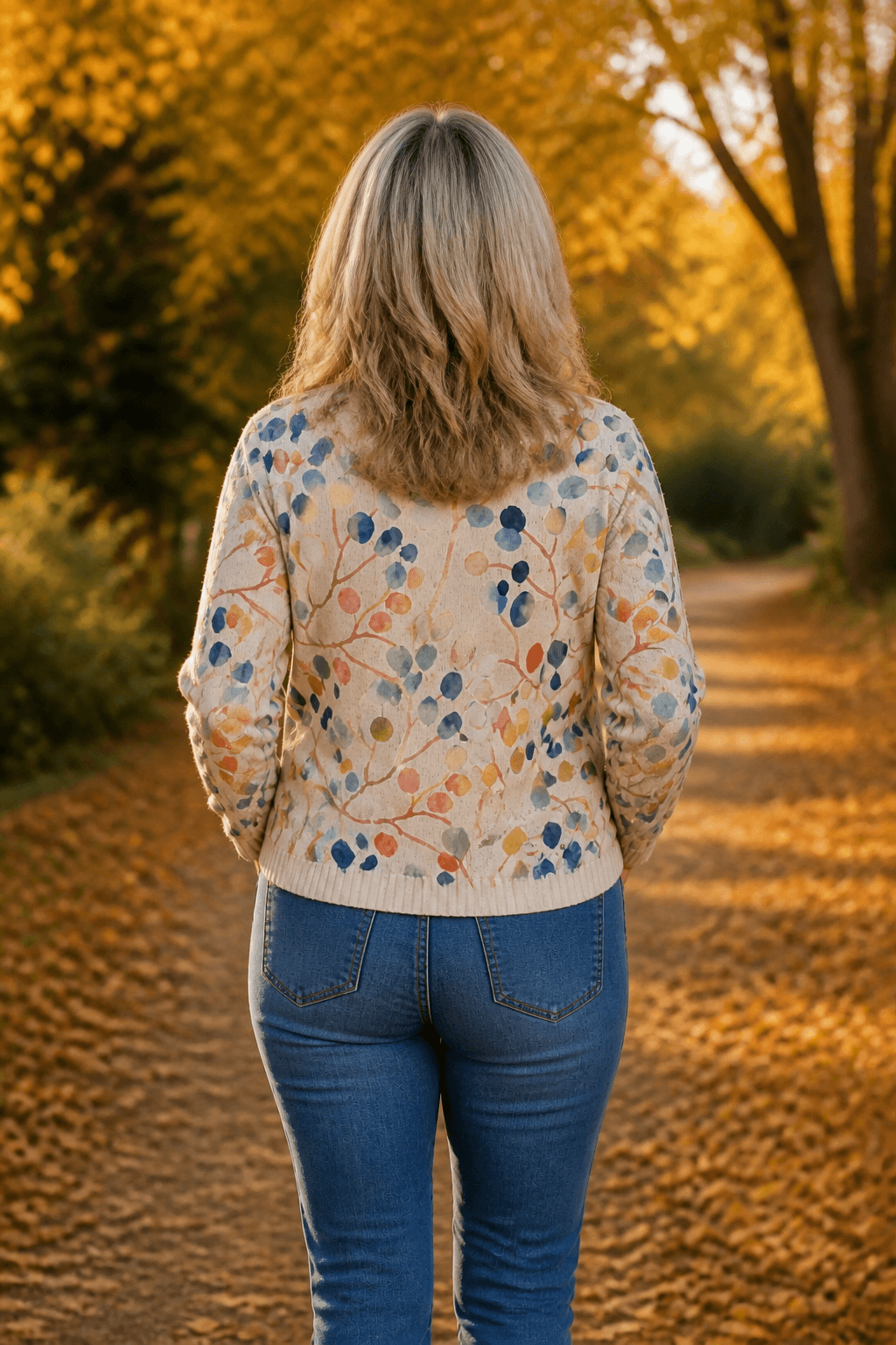 Women's Botanical Print Zip-Up Knit Cardigan Jacket