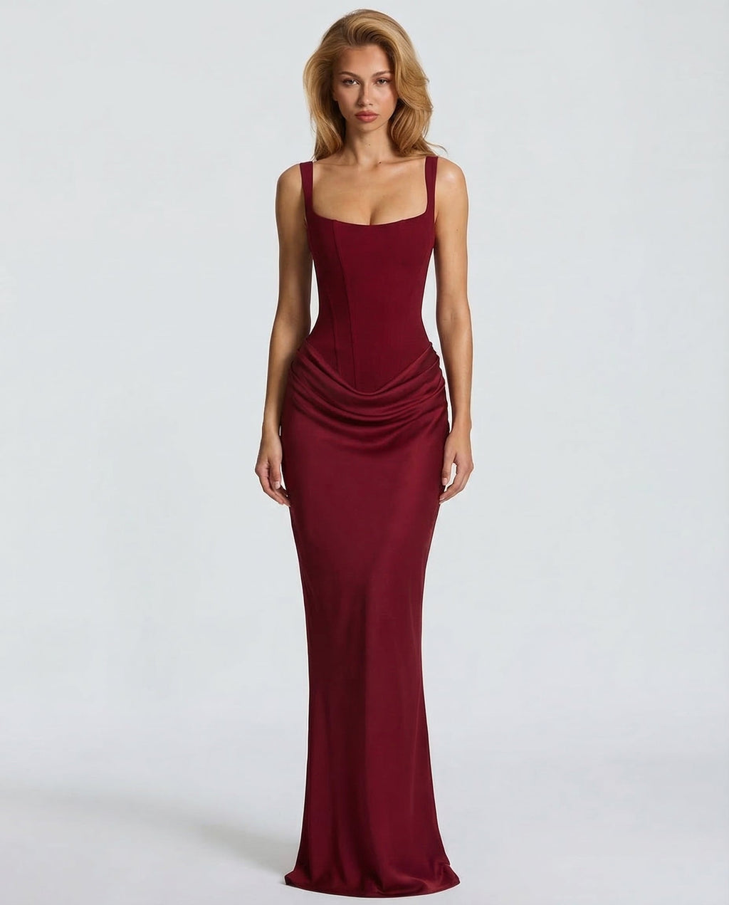 Corset Maxi Fall Dresses for Women with Draped Waist for Wedding Guest Events