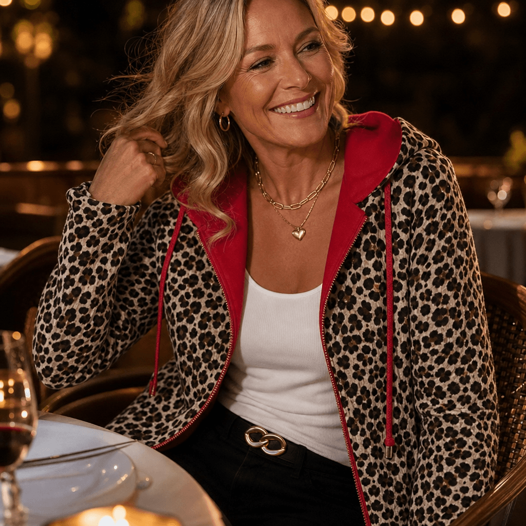 Women's Reversible Leopard Print Hooded Winter Coat with Solid Reverse Side