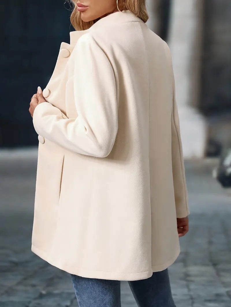 Sofia Button-Front Stand Collar Wool Blend Winter Coat for Women