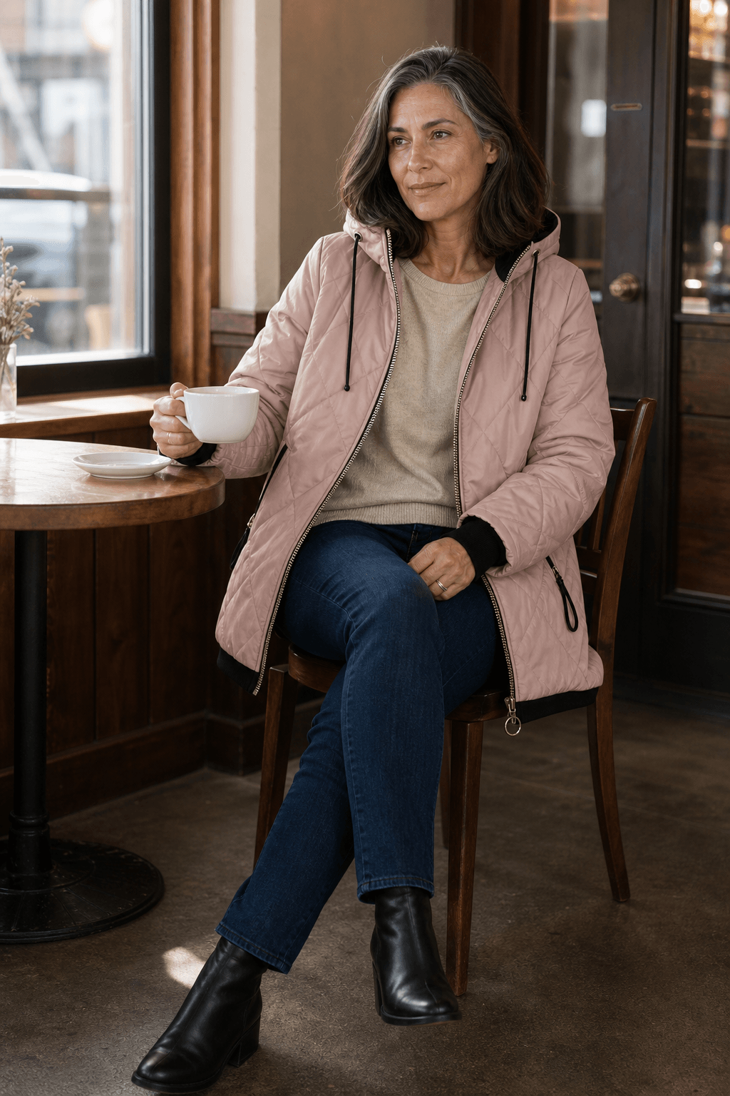 Women's Longline Hooded Quilted Puffer Jacket with Zip Front