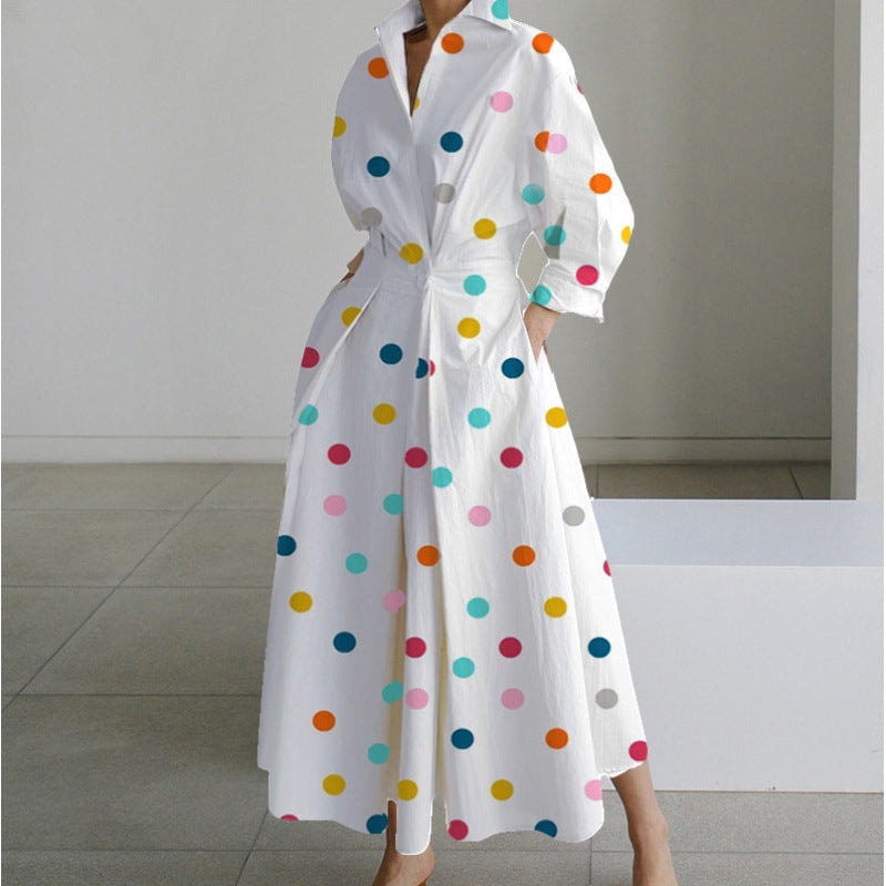 Women's Collared Front Wrap Newspaper Print Maxi Dress