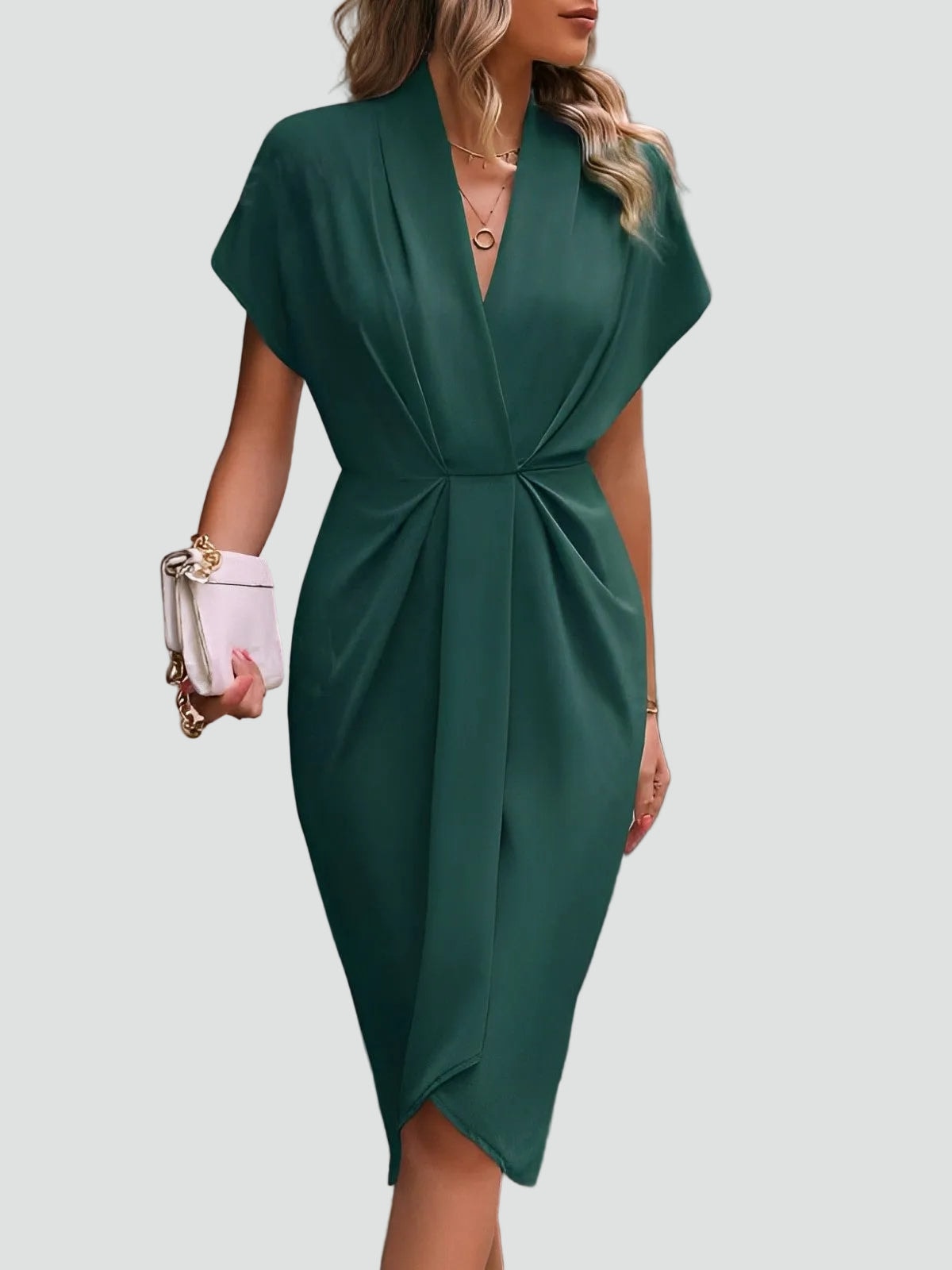 Draped Deep-V Split-Front Women's Midi Dress with Tulip Hem