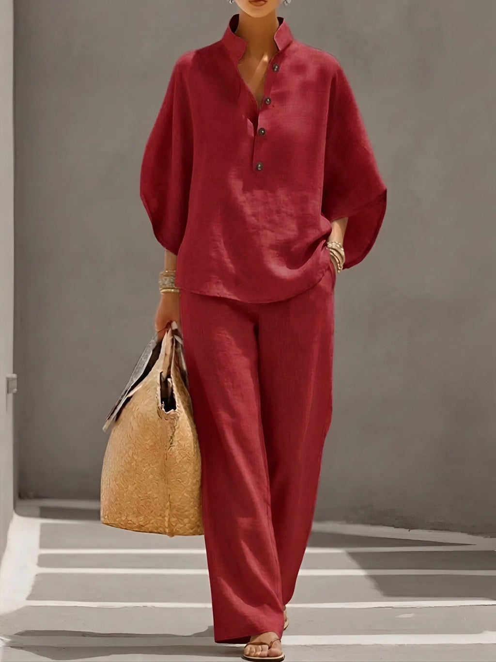 Women's Collared Wide-Leg Trouser Two Piece Outfit Set