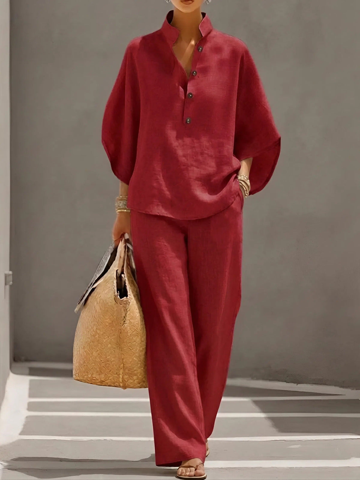 Women's Collared Wide-Leg Trouser Two Piece Outfit Set