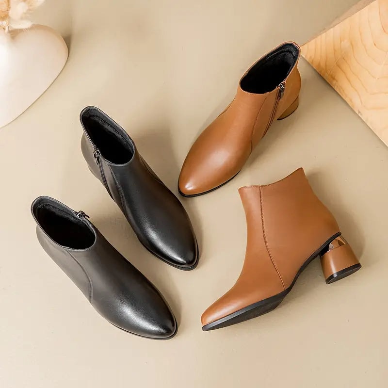Nyla Pointed-Toe Faux Leather Women's Boots with Block Heel