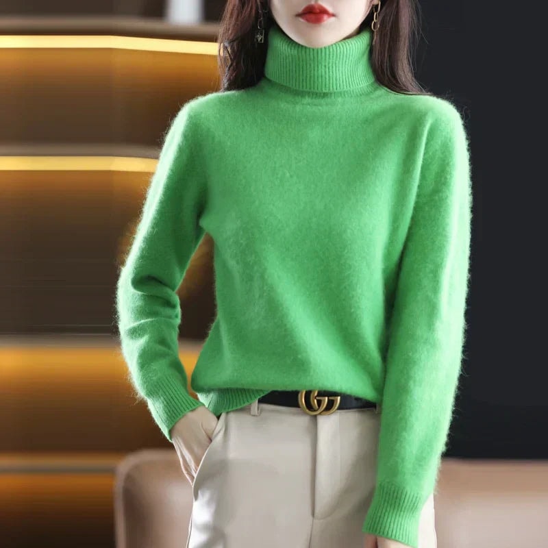 Emma Women's Pure Cashmere Turtleneck Knitted Sweater for Cold Weather