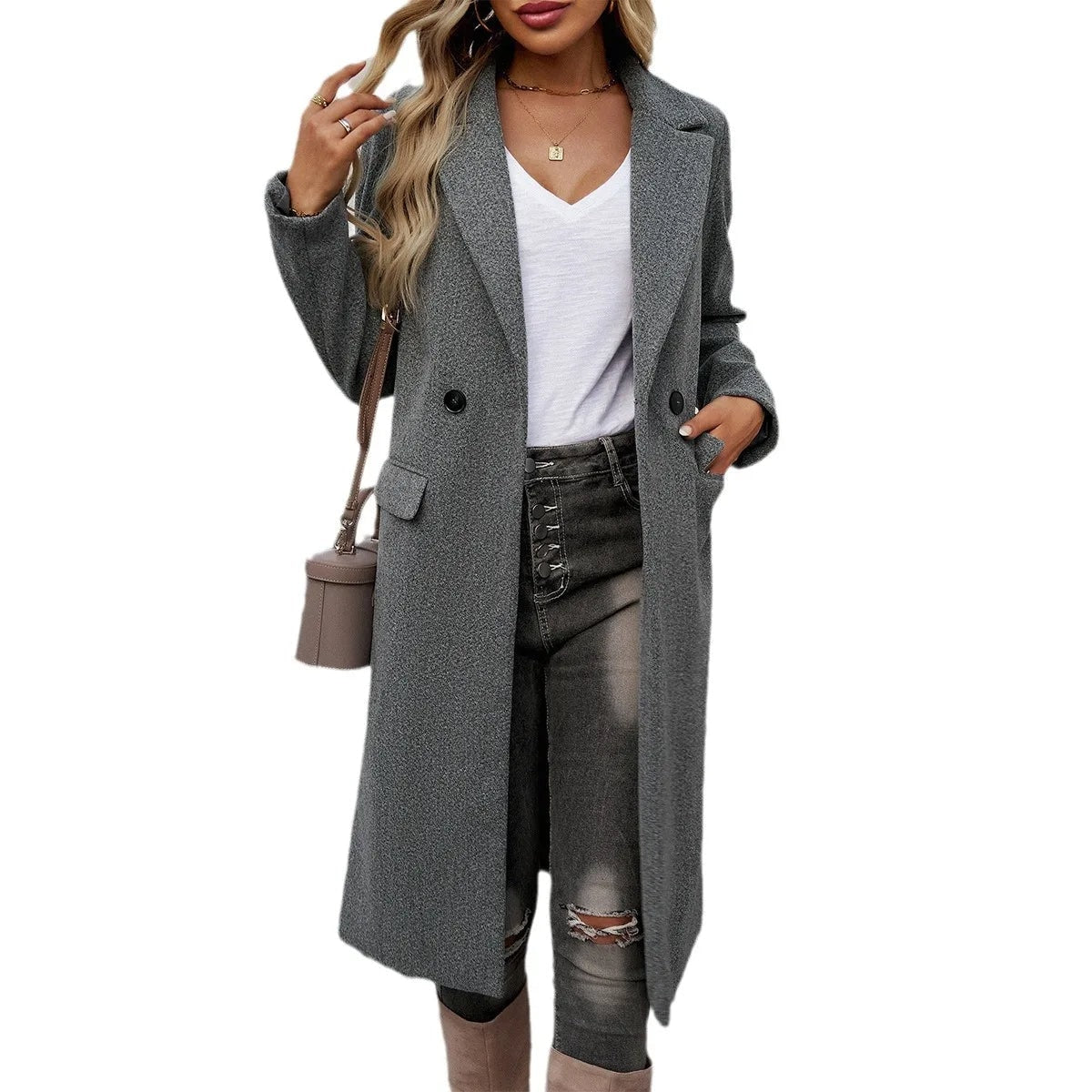 Anastasia Women's Oversized Belted Coat with Notched Lapel