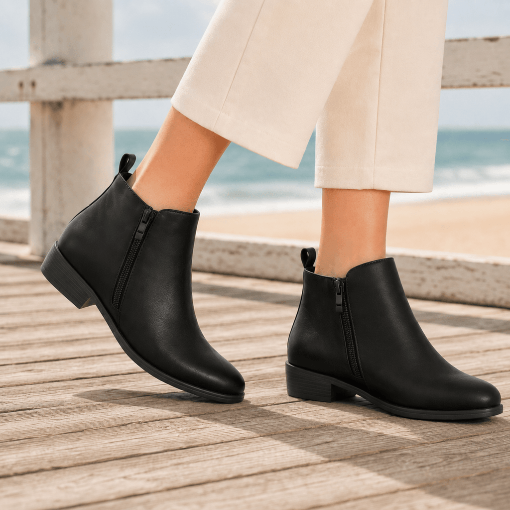 Conti Women's Orthopedic Ankle Boots with Side Zip and Low Stacked Heel