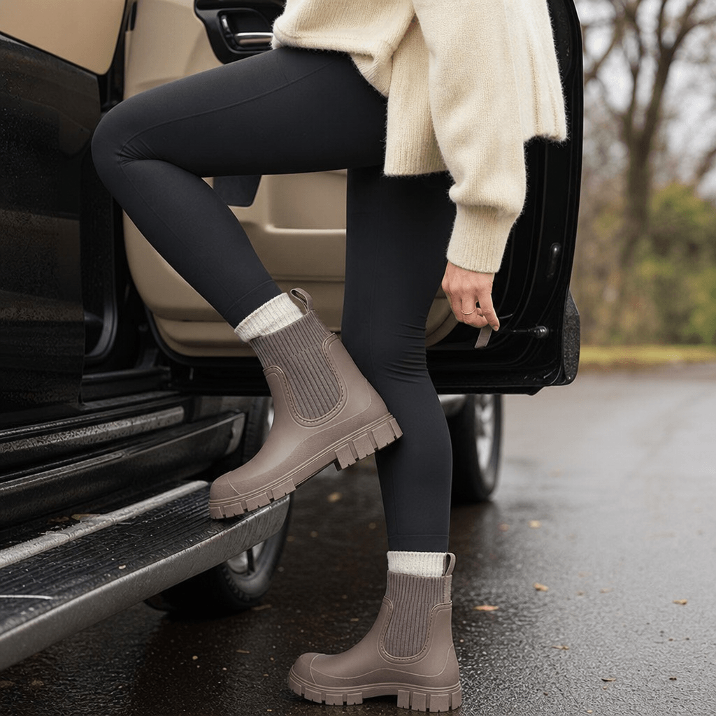 Women's Waterproof PVC Ankle Rain Boots with Stretch Collar