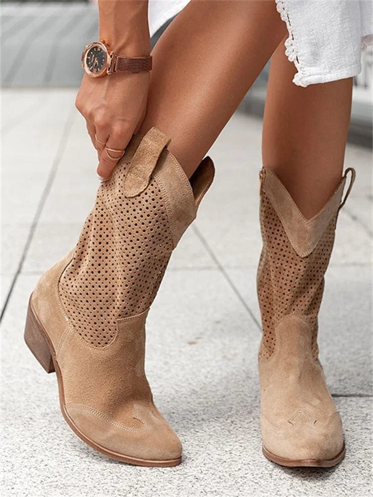 Antonia | Perforated Suede Western Fall Boots for Women