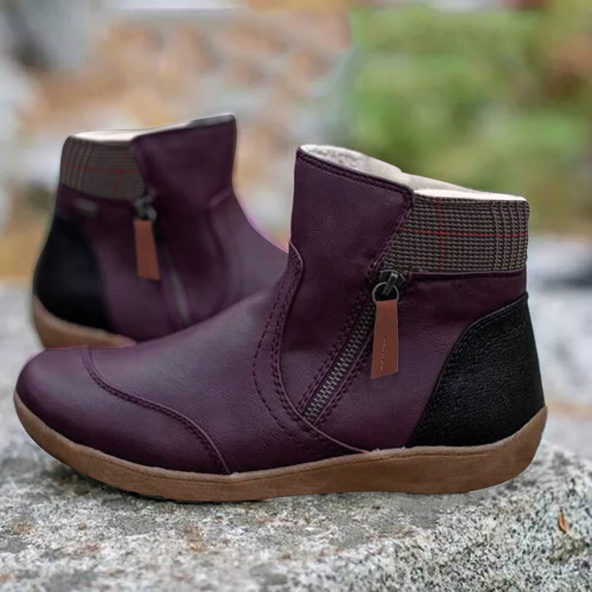 Aenor Side-Zip Ankle Boots with Contrast Cuff for Women