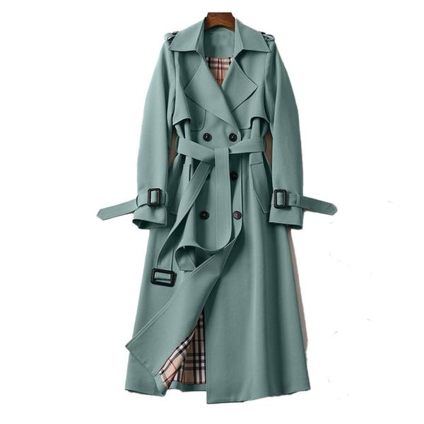 Double-Breasted Belted Trench Coat with Classic Lapel Collar