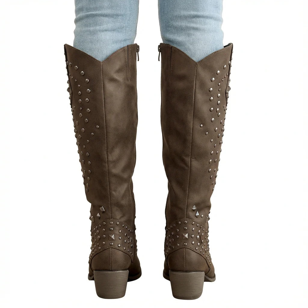Riloh Studded Pointed-Toe Knee-High Western Womens Boots