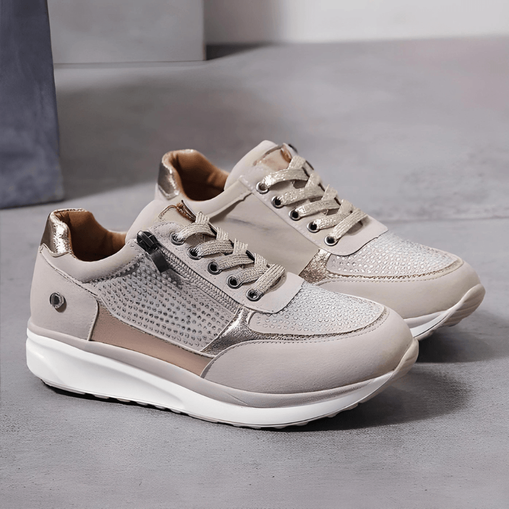 Women's Cushioned Sneakers with Lace-Up Side Zipper for Orthopedic Support