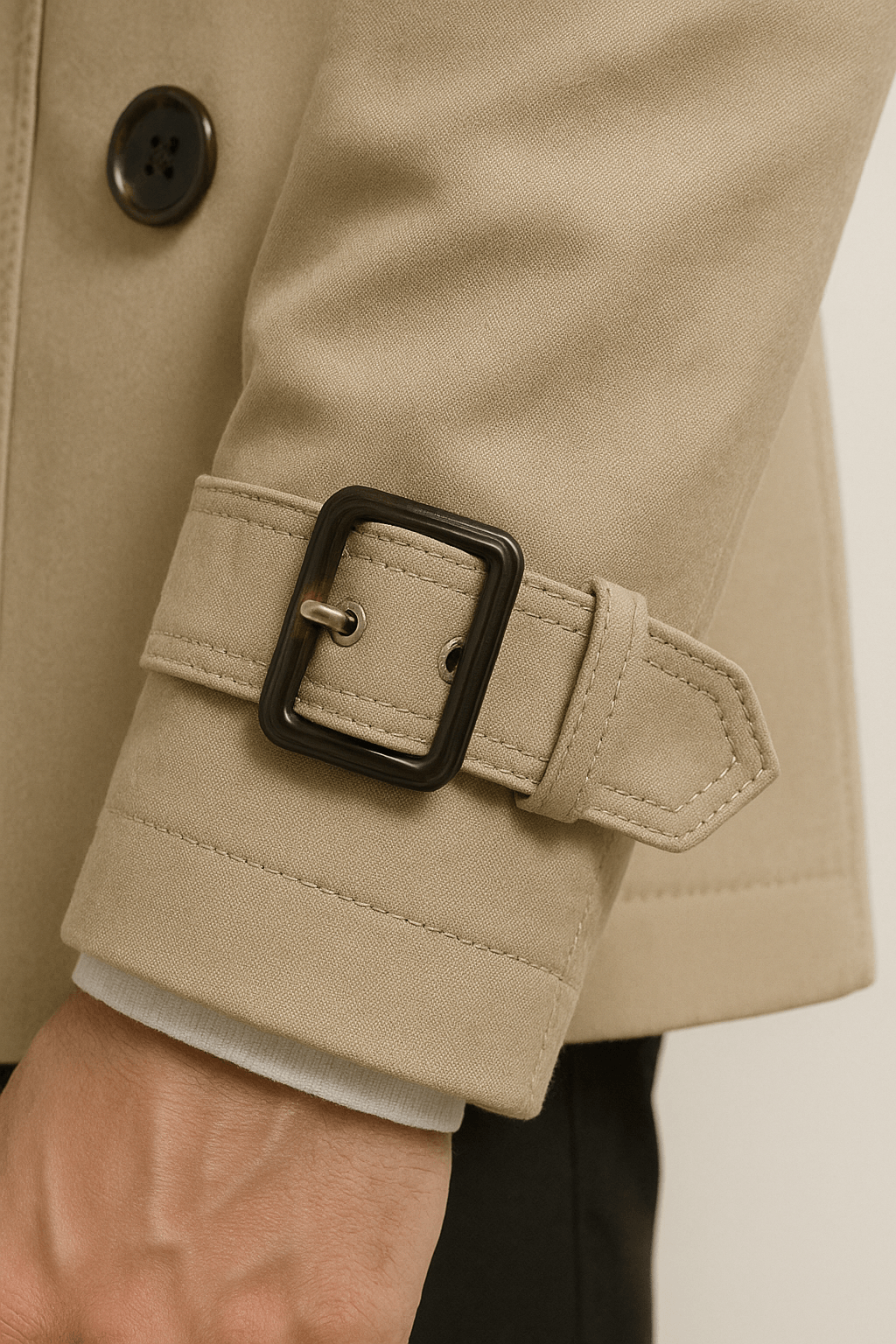 Men's Single-Breasted Mid-Length Belted Trench Coat with Epaulettes and Zip Chest Pocket