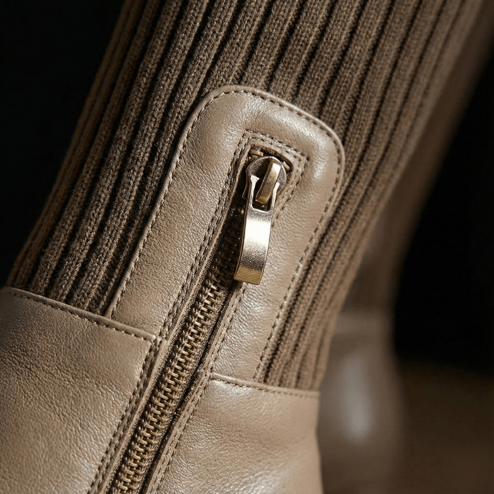 Stretch Knit Block Heel Boots with Side Zipper for Women