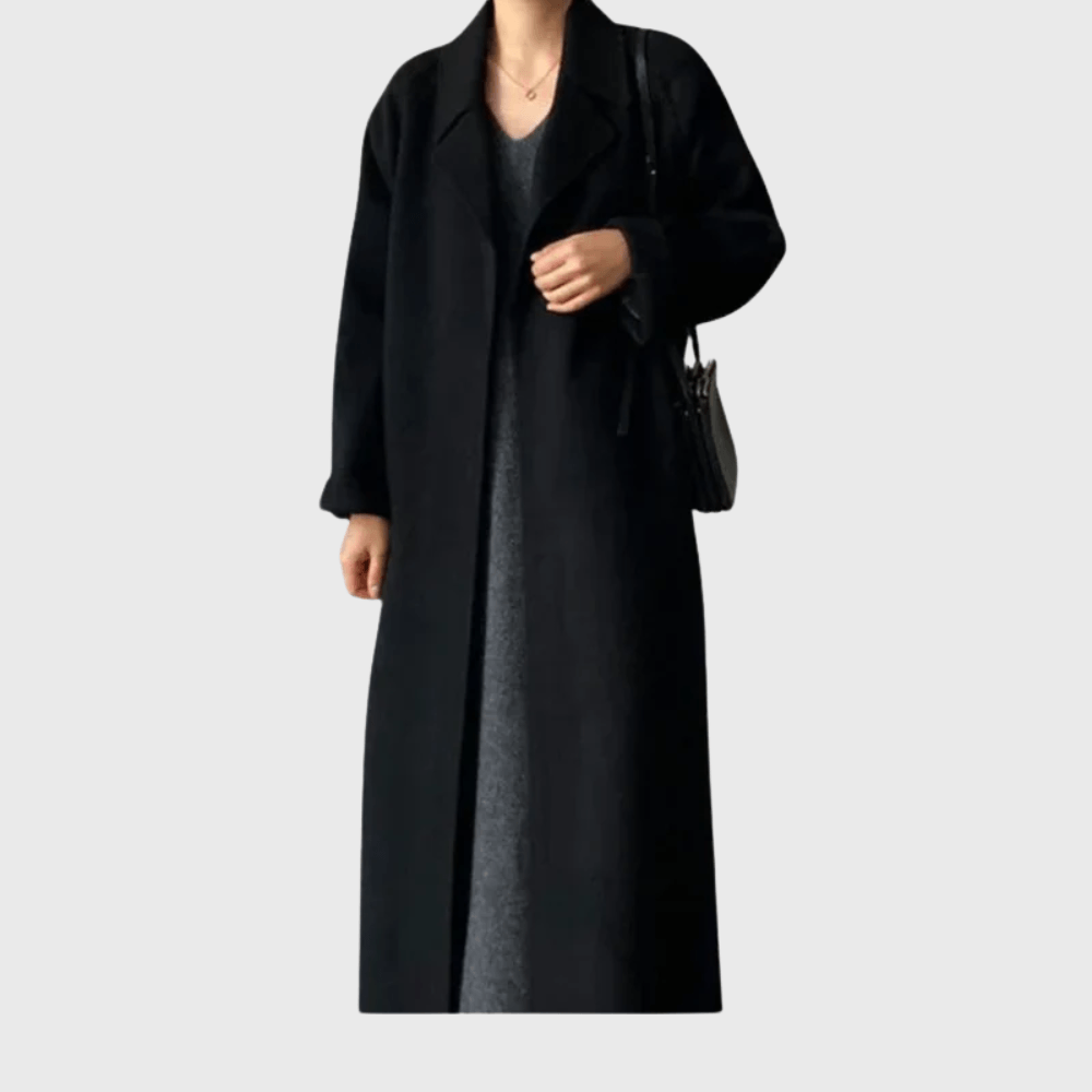 Notched Lapel Wrap Winter Coat with Belted Tie Waist in Wool Blend